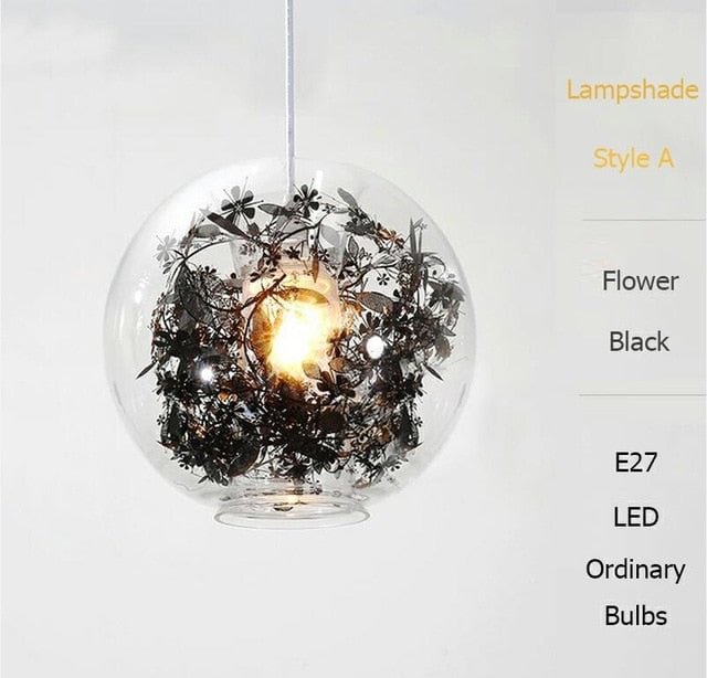 Nordic Glass Ball Flower Pendant Light LED E27 With 4 Colors Loft Modern Hanging Lamp For Living Room Bedroom Kitchen Restaurant