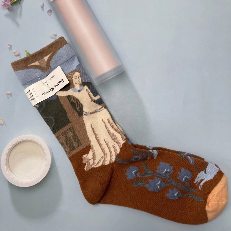 Women’s Minimalist Human Houndstooth Cotton Crew Socks A Pair