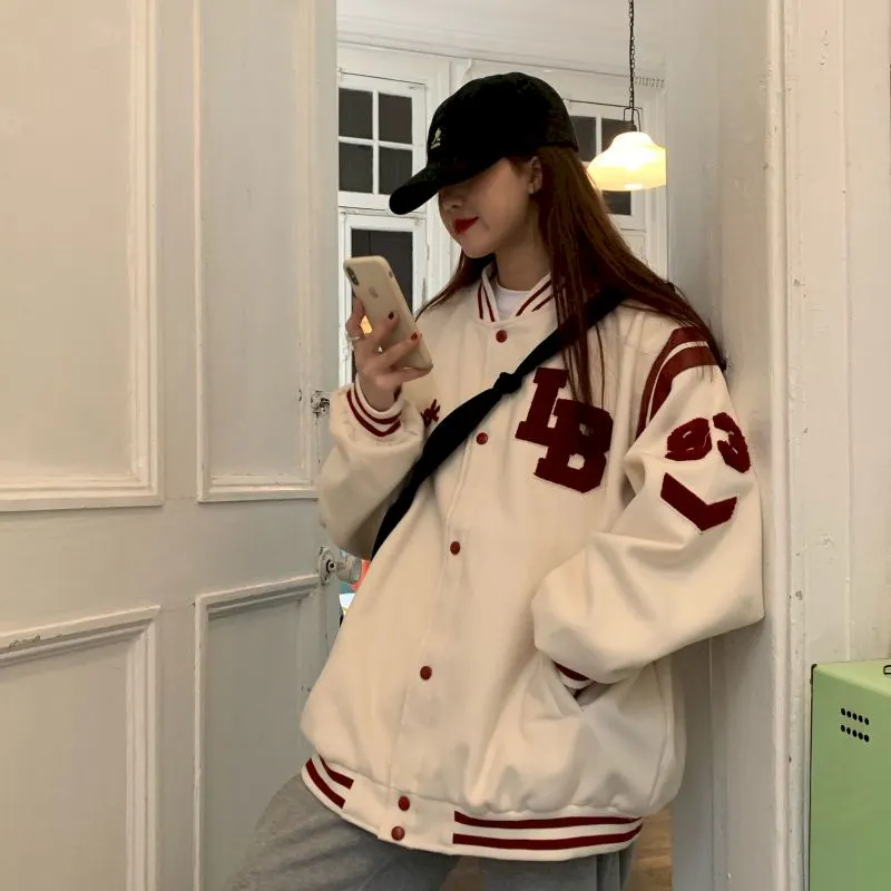 Baseball Uniform Women Jackets Thickened Autumn/winter 2021 Plus Velvet Sweater Coat Student Loose BF Harajuku Korean Clothes