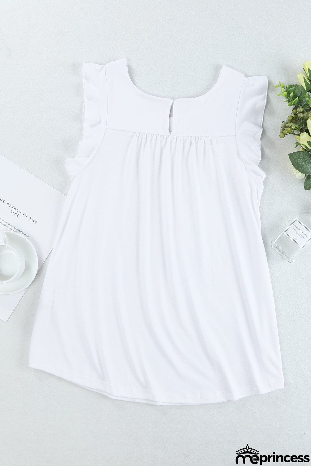 Keyhole Back Ruffled Sleeveless Top