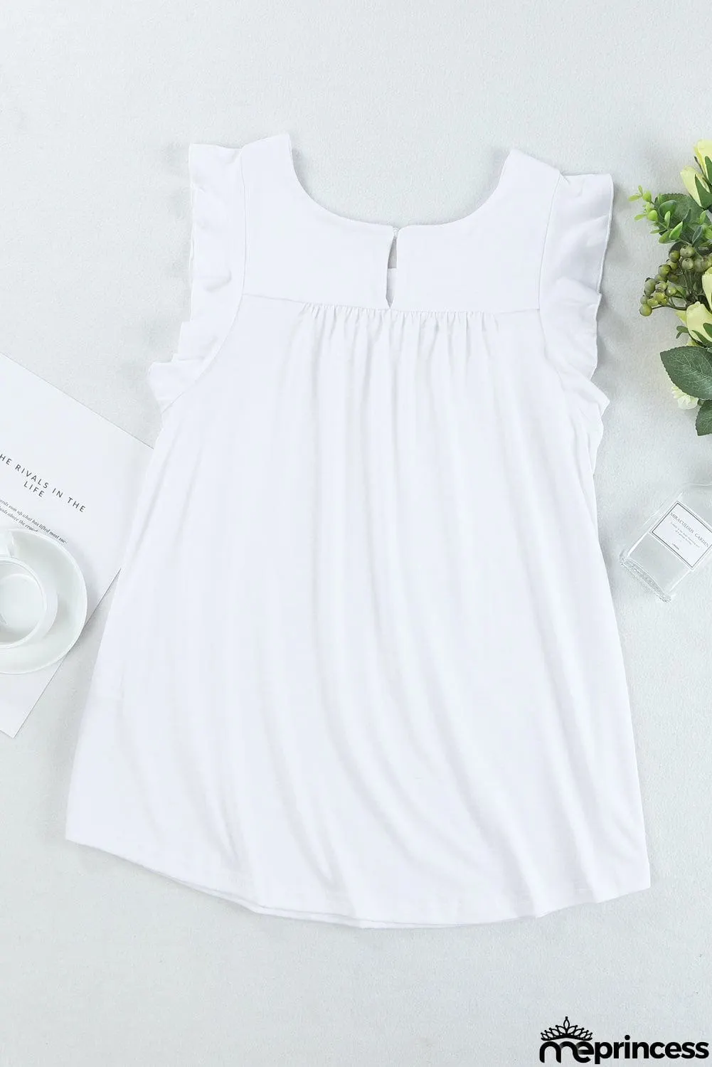 Keyhole Back Ruffled Sleeveless Top