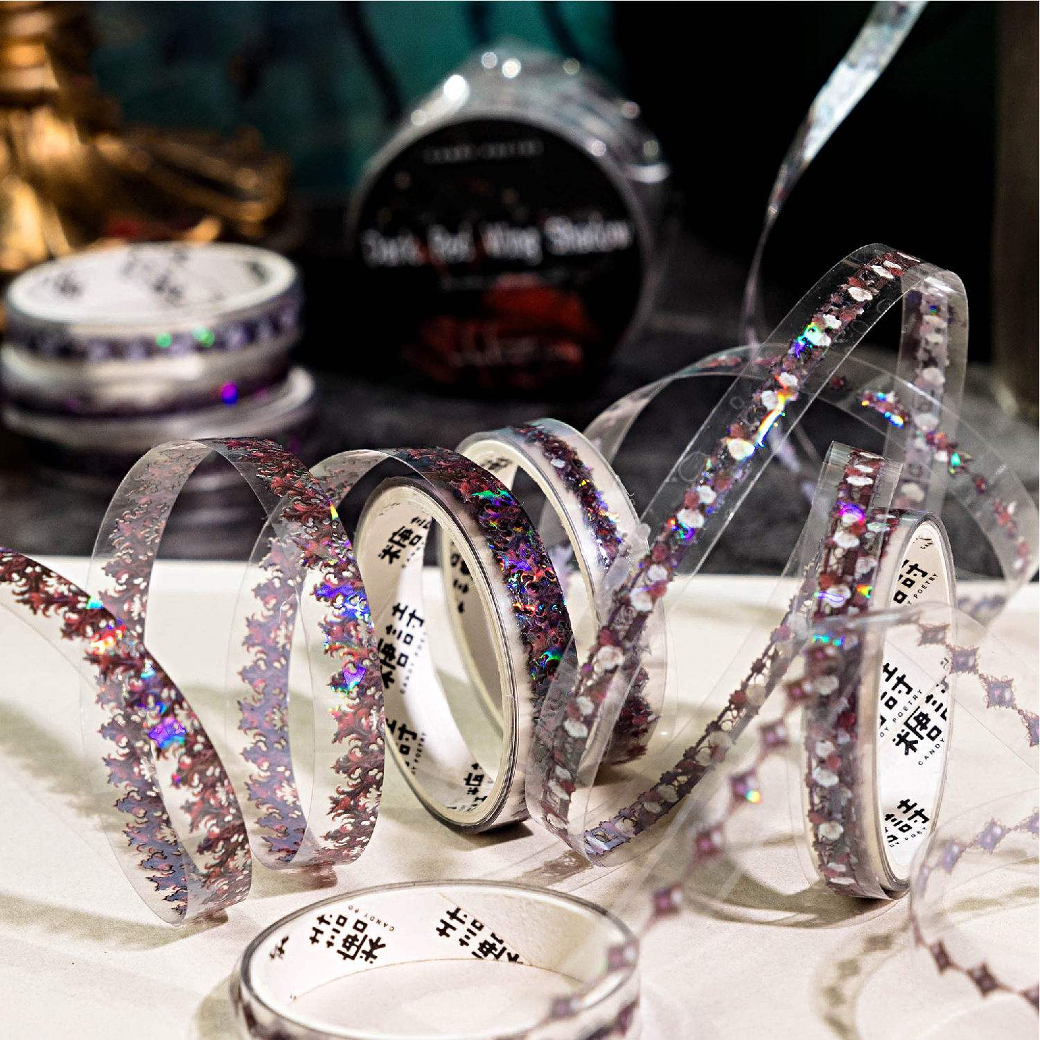 PET 테이프 세트 - 언더월드의 그림자 시리즈 빈티지 다크 레이스 꽃 풍경