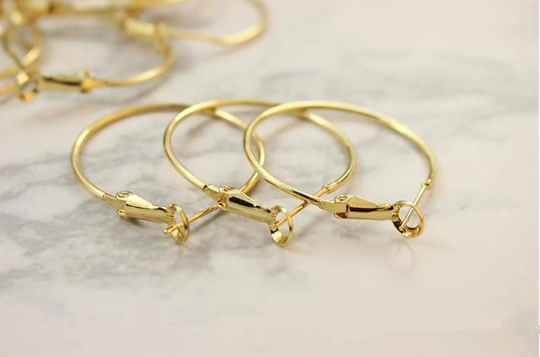 Real Gold Plated Beading Hoop Earring Hoop Open Charm Hoop Drop Beads Round Charms Jewelry Making Earring Accessories Inactive