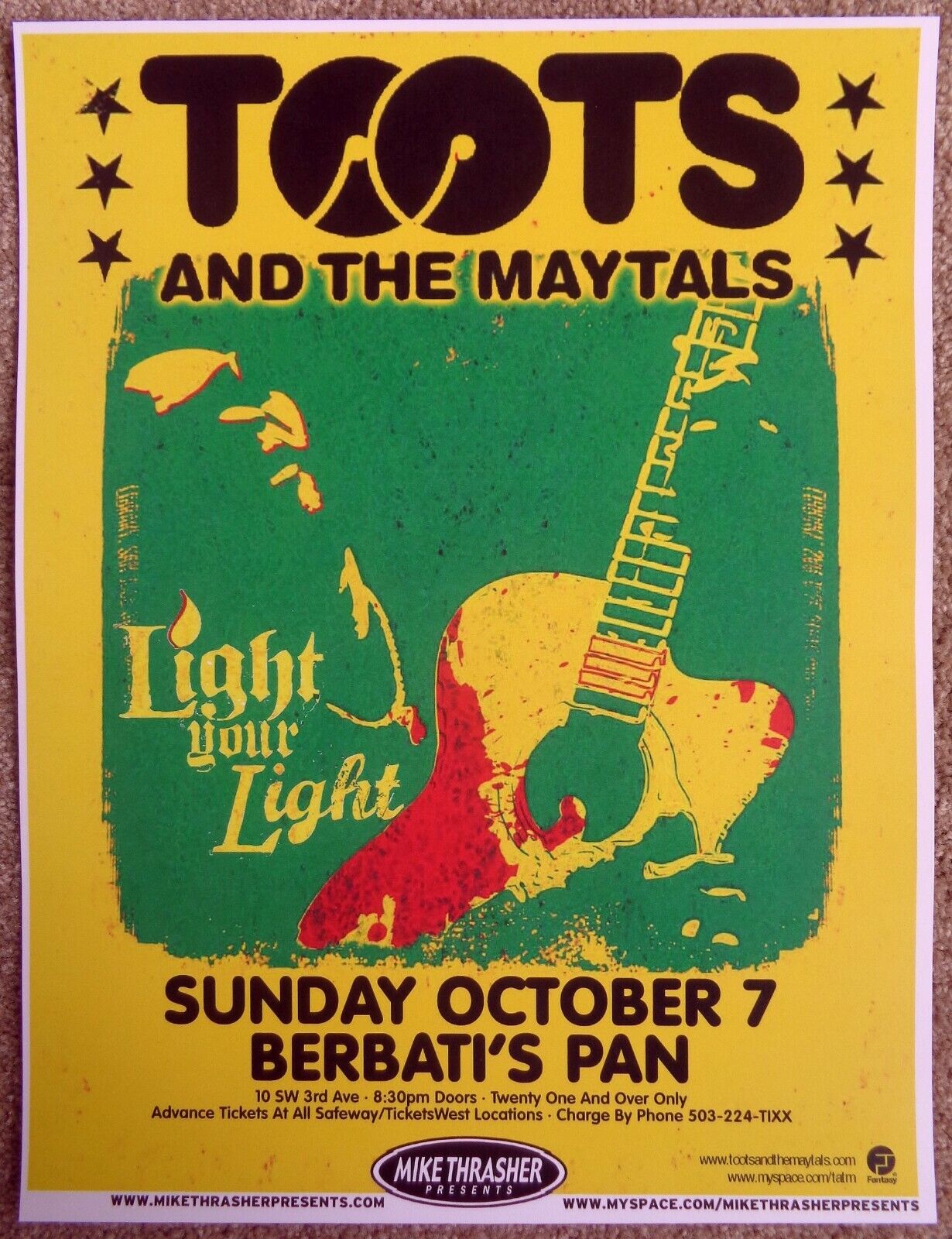 TOOTS AND THE MAYTALS 2007 Gig POSTER Portland Oregon Concert