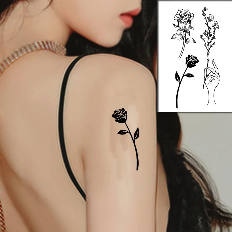 Sketch Rose Flowers Waterproof Temporary Tattoo Sticker Hand Lines Design Fake Tattoos Flash Tatoos Arm Chest Body Art for Women
