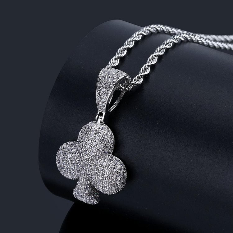 Iced Out Poker Diamonds Clubs Spades Hearts Pendant Necklaces Jewelry
