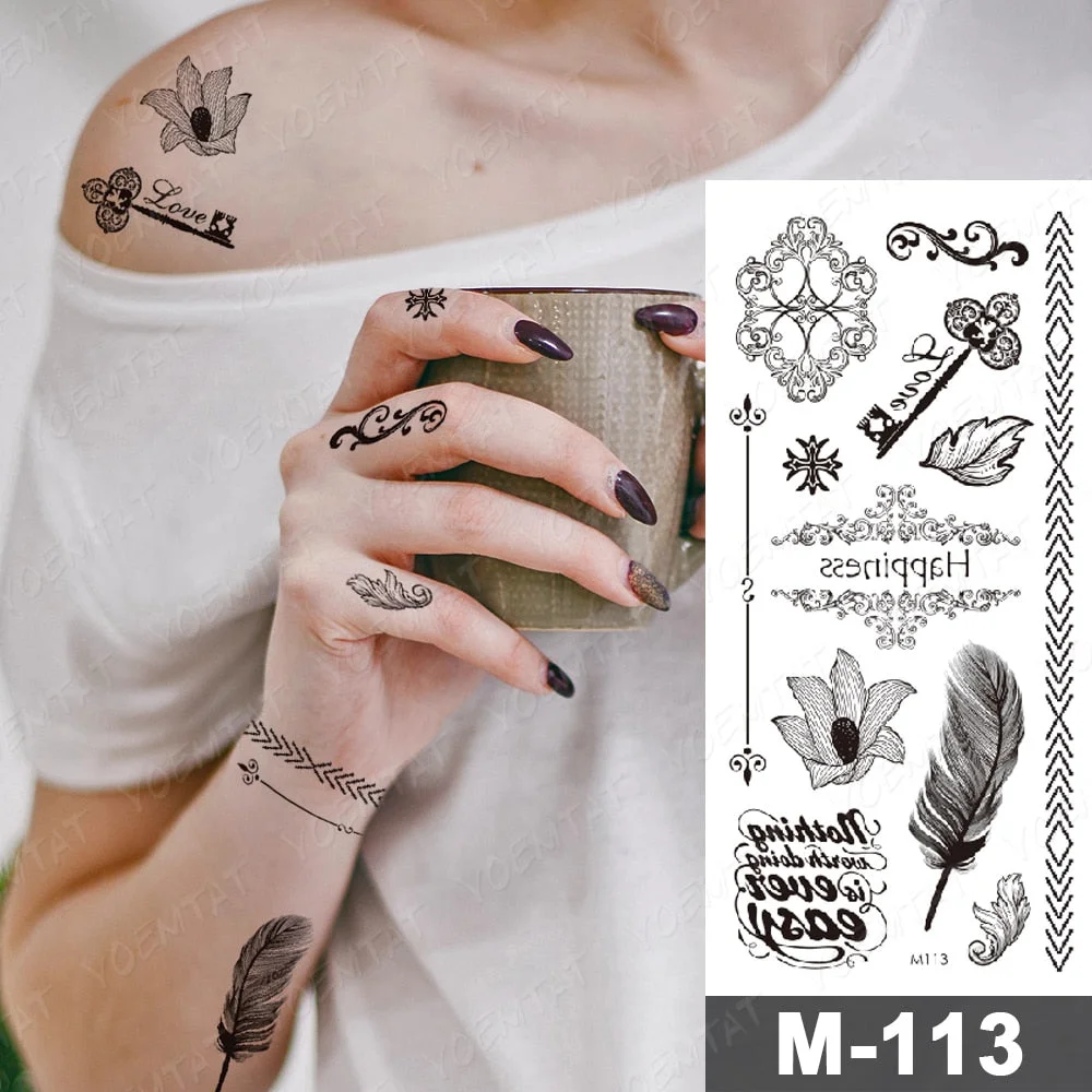 Handwriting Font Waterproof Temporary Tattoo Sticker Text Word Chicano Lettering Body Art Arm Wrist Fake Tatoo For Women Men