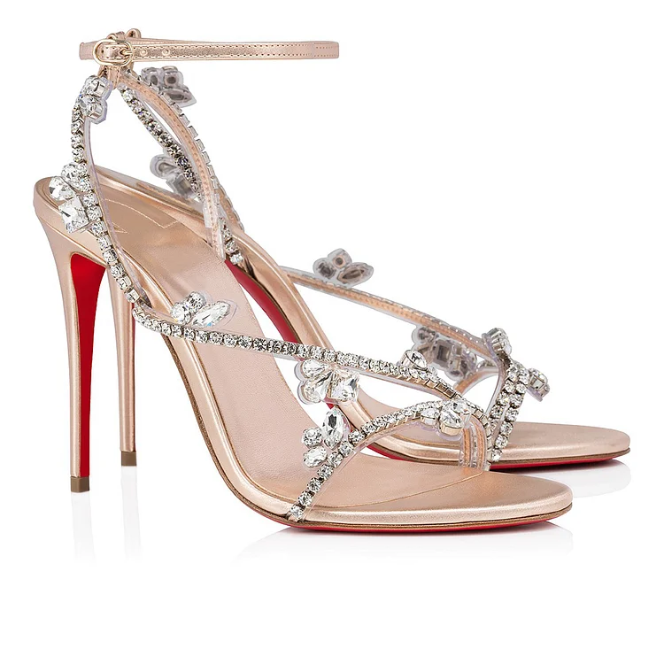 100mm Spotlight Wavy Straps Sandals Red Bottom Stilettos Rhinestones Sandals  VOCOSI VOCOSI