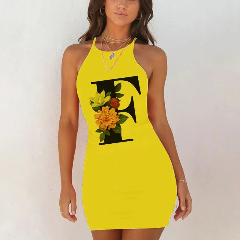 Spaghetti Camisole Mini Short Dress Women Plus Size Bodycon Dress Summer Sexy Sleeveless 26 Letter Print Party Club Dresses 2021