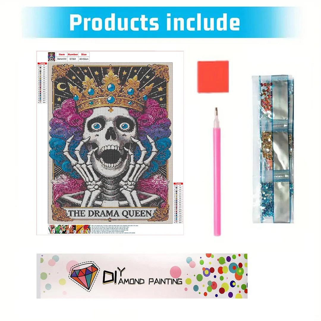Crown Skull Tarot Cards DIY 5D Round Full Drill Diamond Painting Gem Art Kits for Adults/Beginners Gift Idea Home Wall Decor Diamond Dots Paintings Picture Arts Craft 15.75x19.69Inch