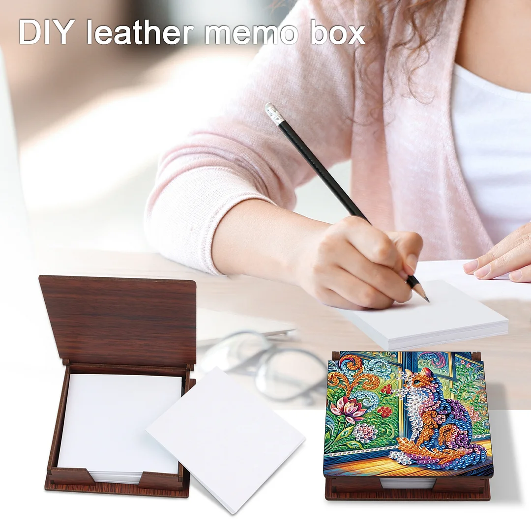 Kitty Wooden DIY 5D Diamond Painting Note Box 640 Notepads Office Home