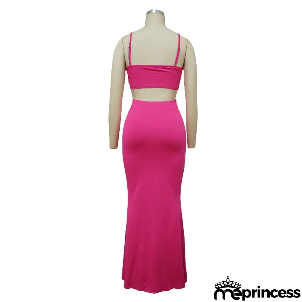 Summer Women's Suspender Sexy Wrap Bust Low Back Bow Tight Fitting Skirt Set