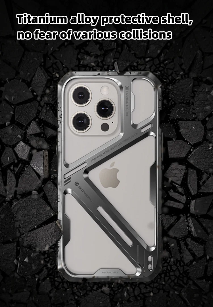 iPhone14/15 titanium alloy hollow all-inclusive mobile phone case