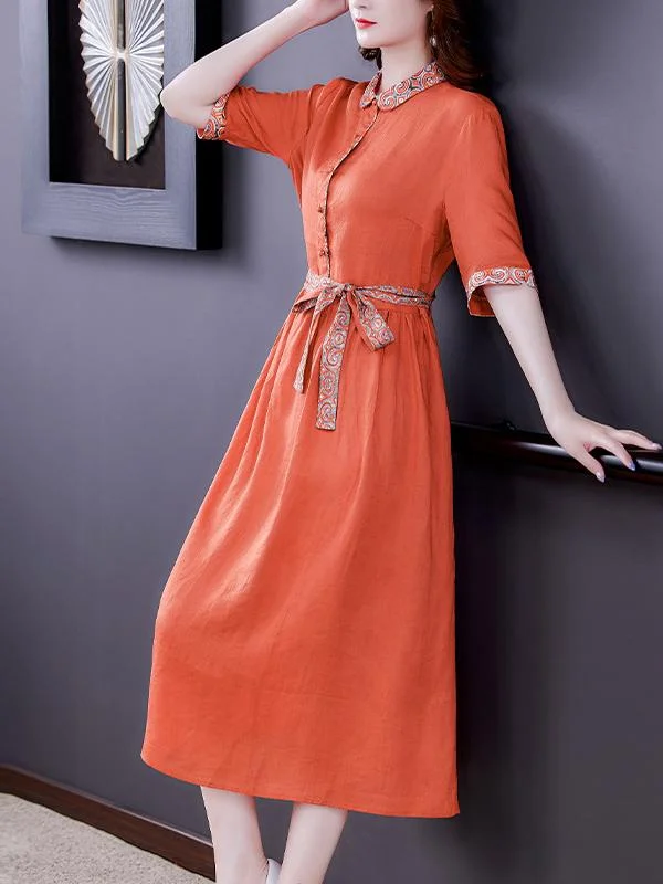 Elegant mid-length cotton and linen dress
