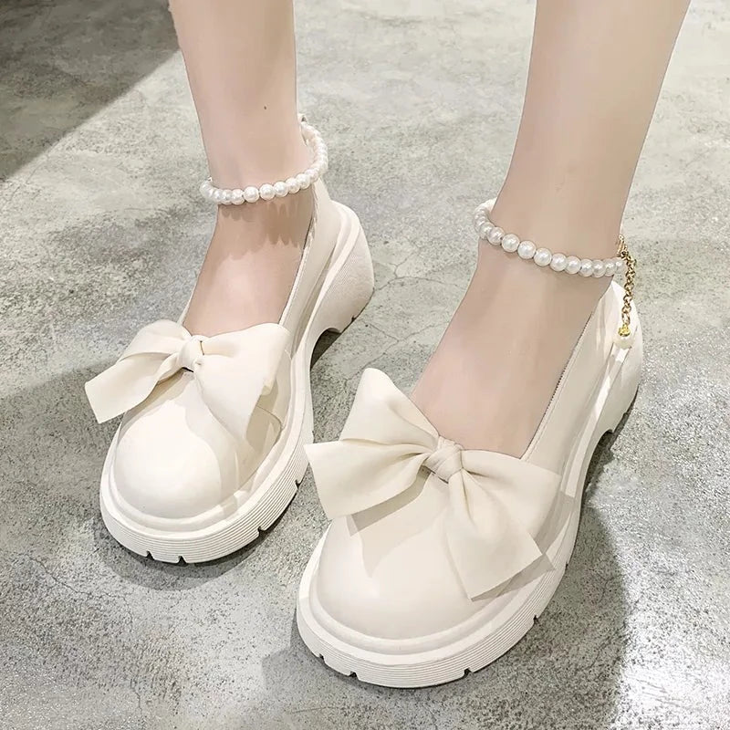 Aiertu - Pearly Chessboard Goth  Mary Janes Shoes Dark Academia Mermaidcore Kawaii Academia Y2K Cottagecore Coquette Fairycore Dollette Princesscore Aiertu