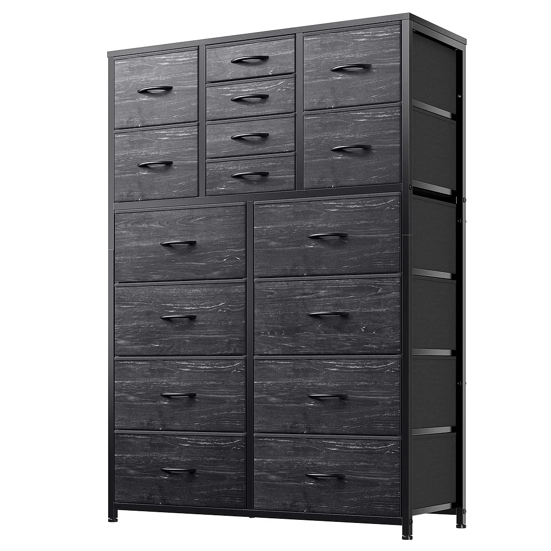 RaybeeFurniture 16 Drawer Dresser, Tall Dresser for Bedroom, Large Bedroom Dressers & Chest of Drawers for Bedroom Closet Living Room Entryway, Wooden Top and Sturdy Metal Frame, 57.1"Hx 37.4"W x 11.8"D,Black
