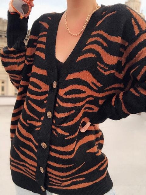 Zebra Pattern Button Knit Cardigan Coat - Shop Trendy Women's Clothing | LoverChic