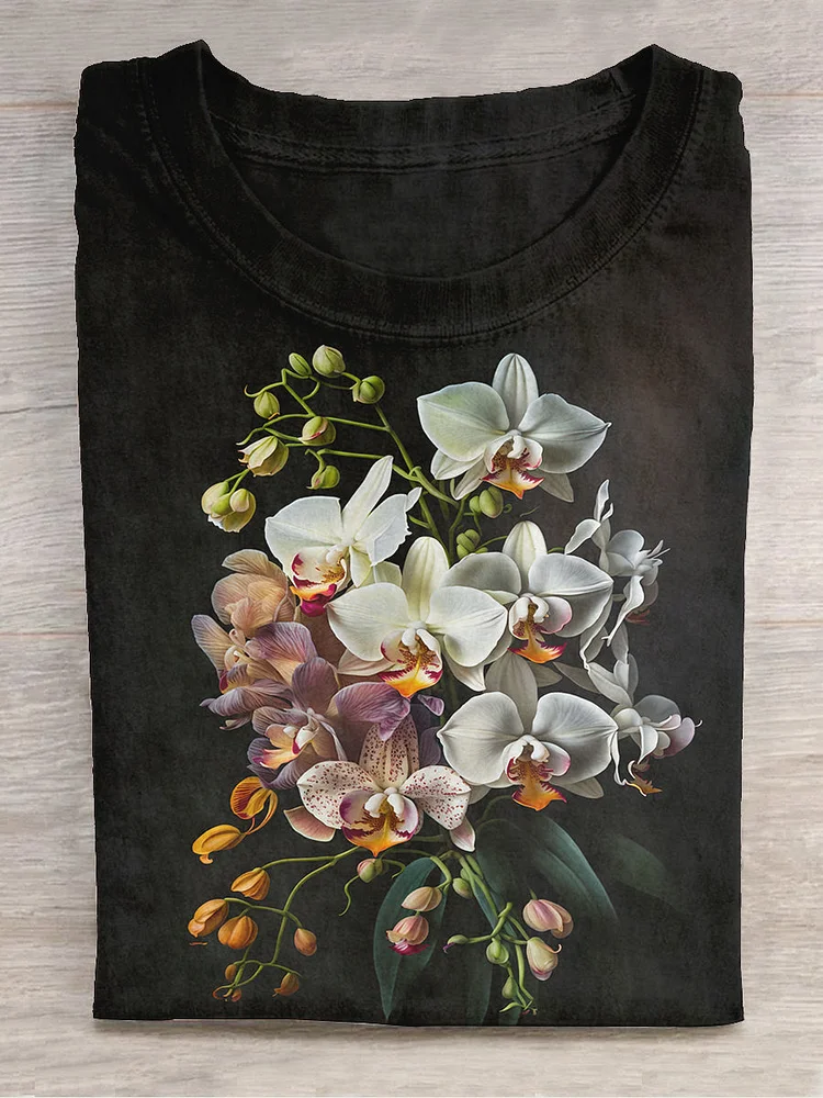 Unisex Floral Art Print Crew Neck Short Sleeve T-Shirt