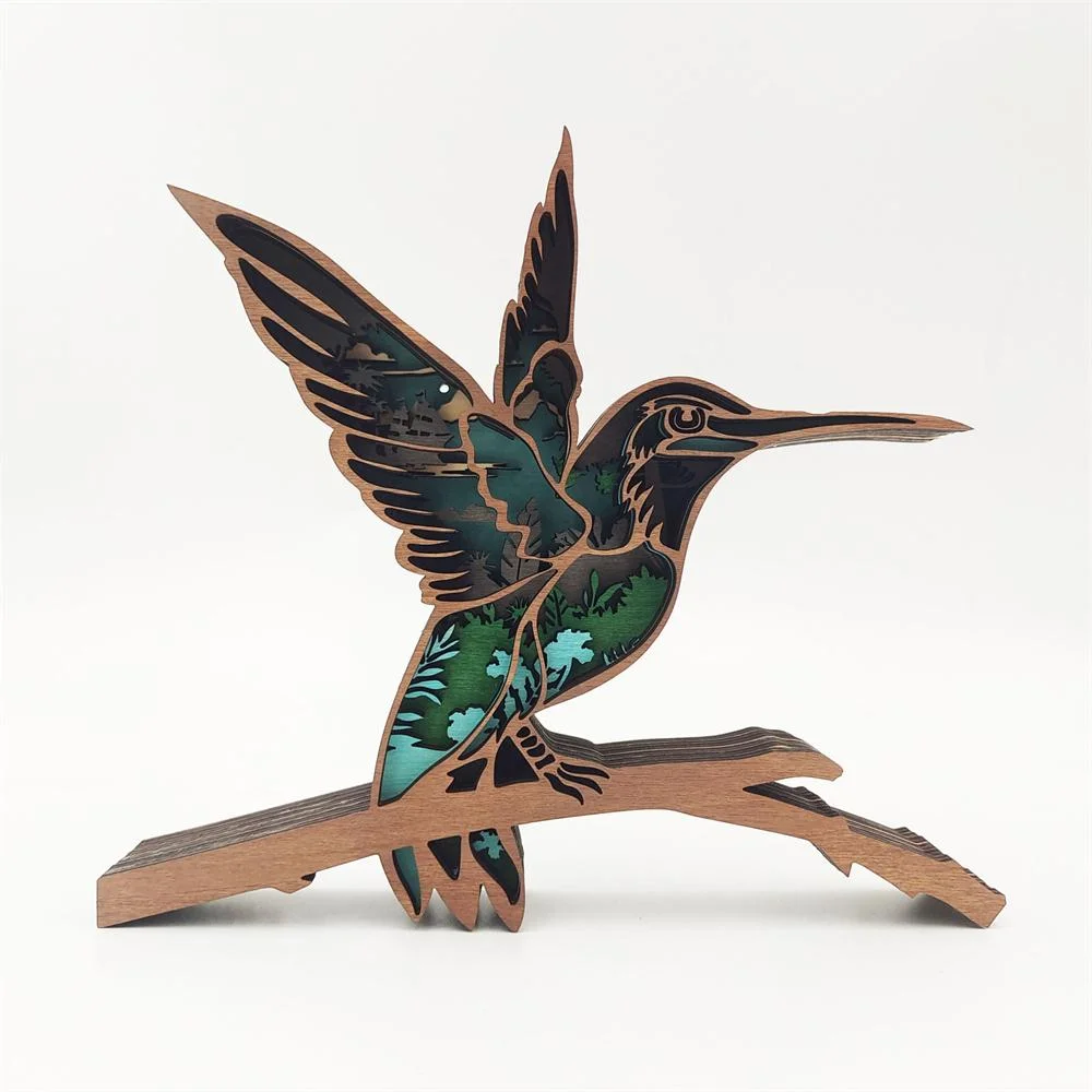 Purexcellent™ New creative home desktop wood carving hummingbird crafts ornaments