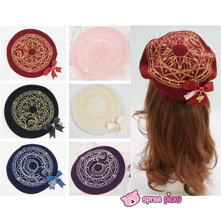 6 Colors Card Captor Sakura Magic Circle Beret Cap with Little Bow SP151781