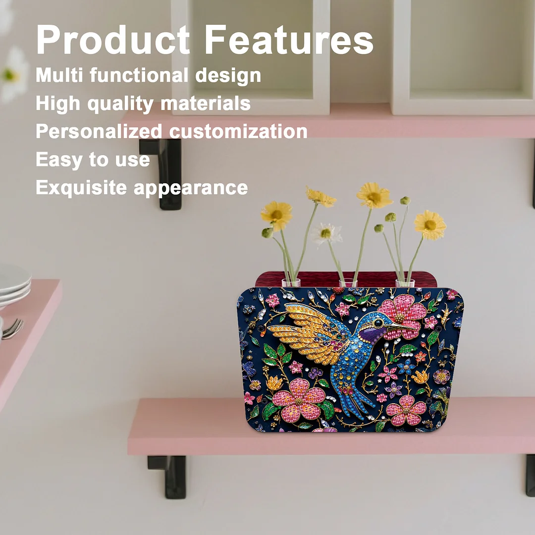 Hummingbird DIY Flower Vase Wooden Double Sided Desktop Diamond Art Kit Decor