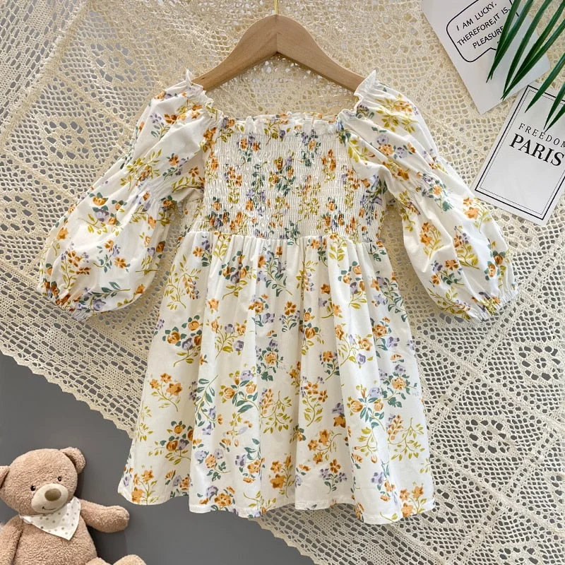 Gooporson Spring Kids Flower Dress Off The Shoulder Long Sleeve Princess Dress Korean Fashion Little Girls Costume Fall Outfits