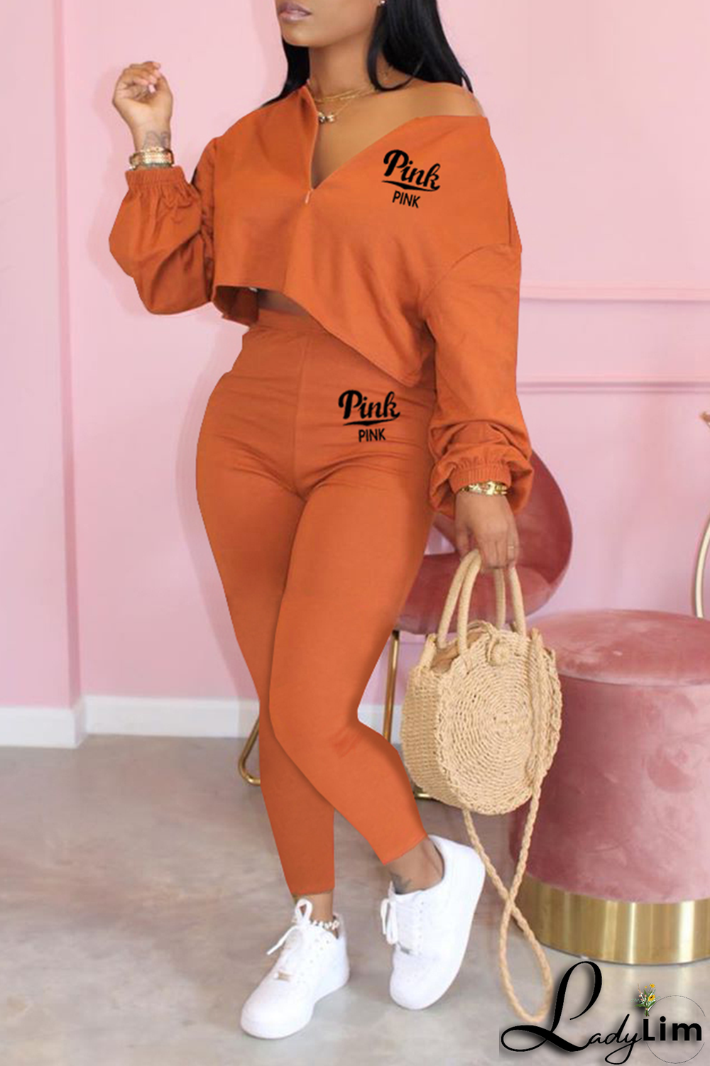 Army Green Fashion Print Patchwork V Neck Long Sleeve Two Pieces