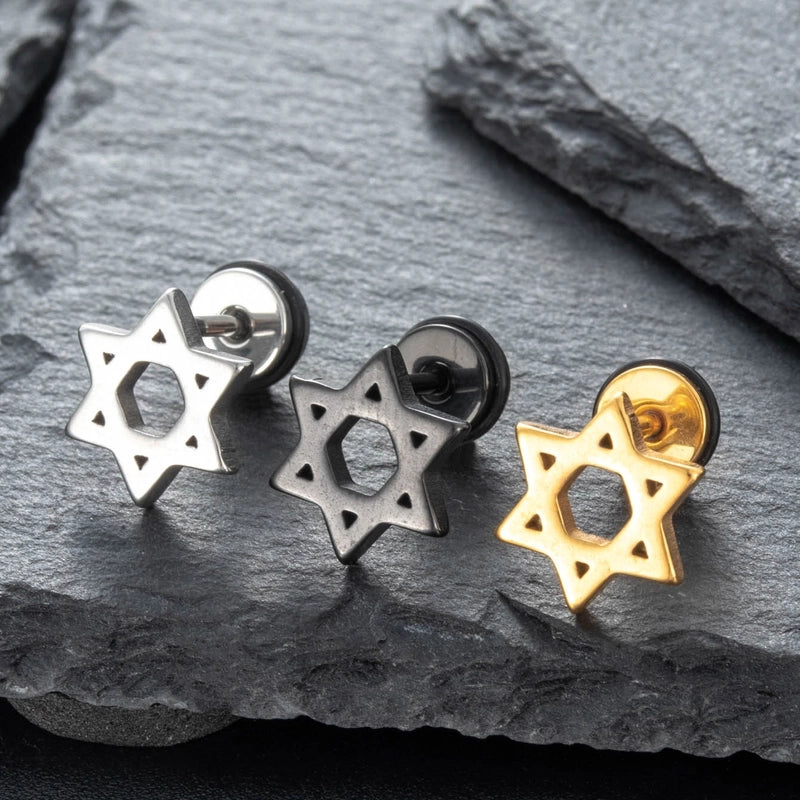 1 Piece Hip-Hop Punk Hexagram Hollow Out 316 Stainless Steel Ear Studs