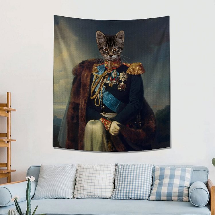 Custom Royal Portrait Tapestry | Lovly Cat Tapestry | Custom Pet Cat Tapestries | Royal Cat Wall Hanging