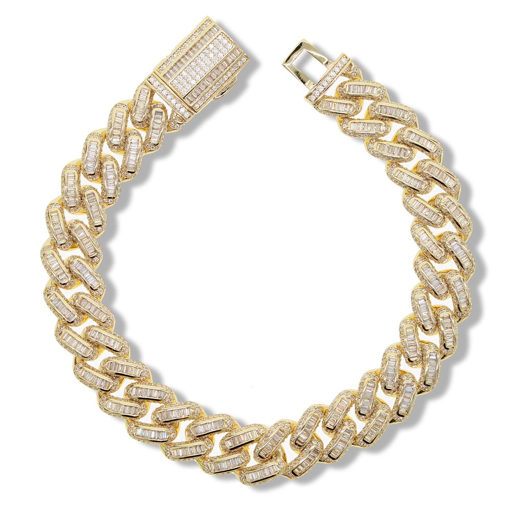 14MM Iced Out CZ Baguette Miami Box Clasp Cuban Link Chain-VESSFUL