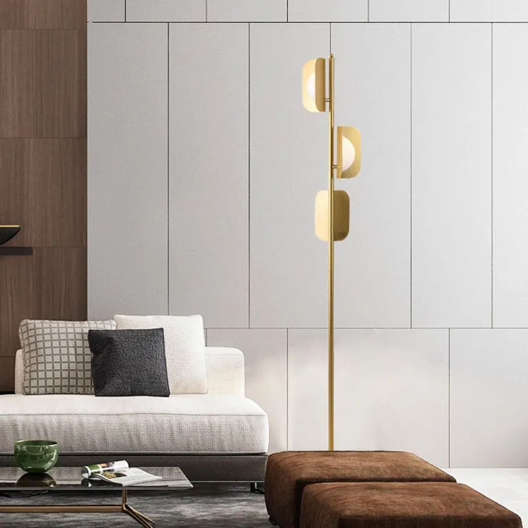 Salgado Geometric floor lamp, metal, 3 lights, 175CM long