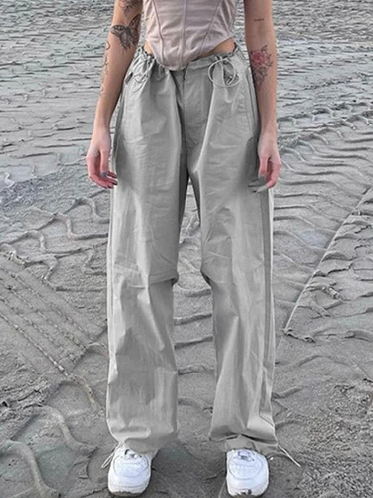 Jacqueline 2022 Gray Street Fashion Casual Straight Pants Women Summer Retro Low Waist Sweatpant Trousers Cargo Pant Baggy Y2K