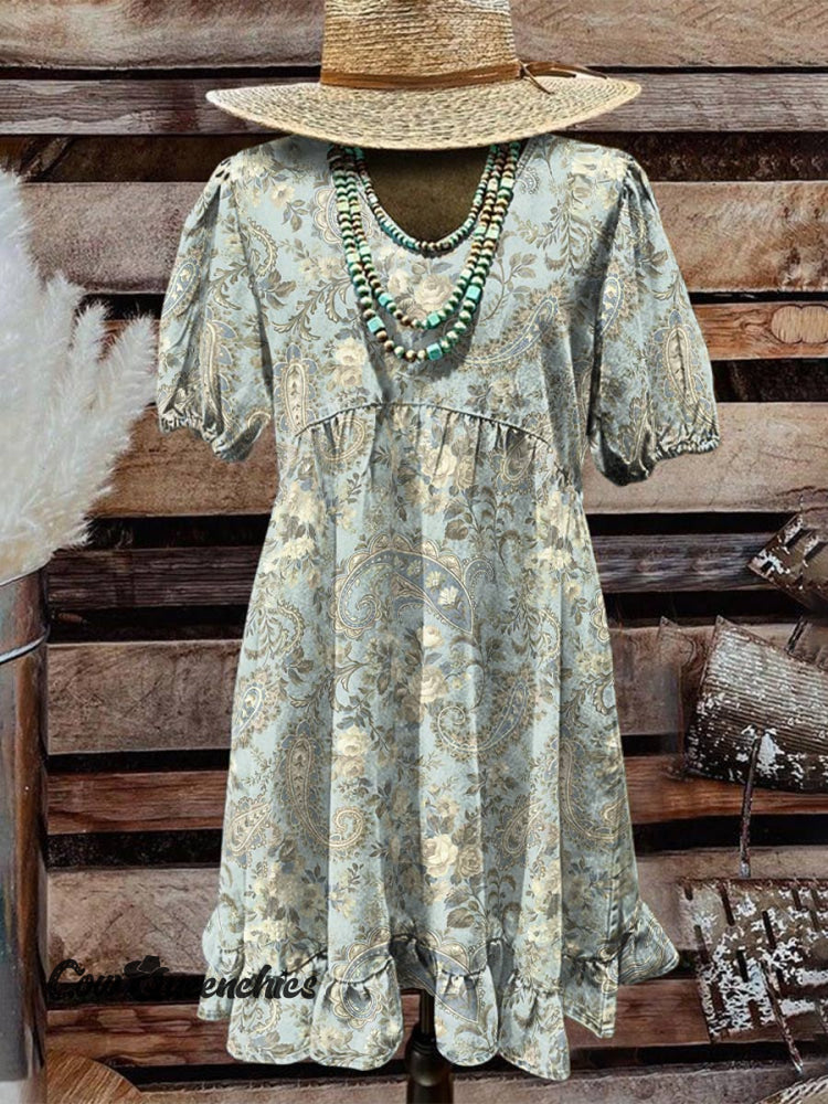 Light Green Women’s Paisley Print Pocket Cotton Dress Multicolor / S