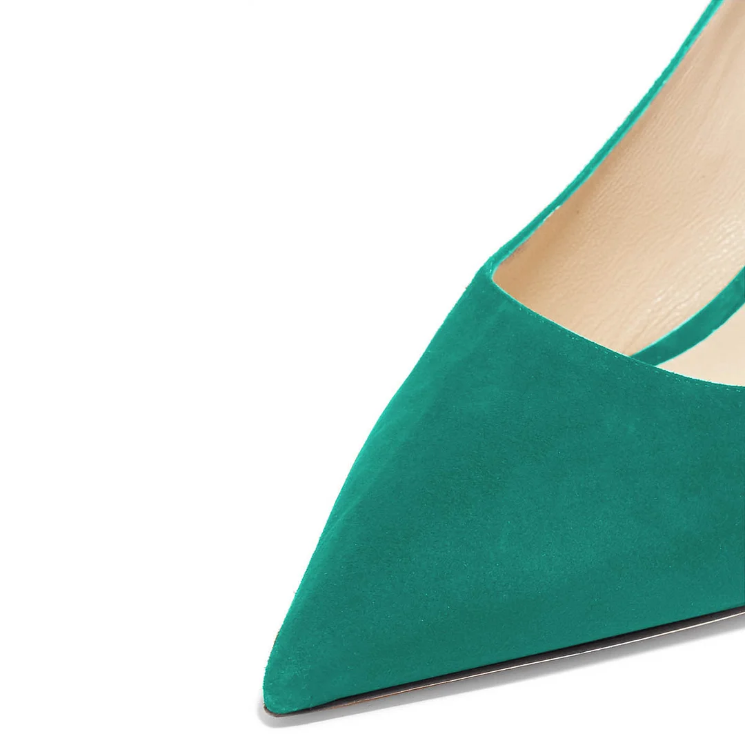Women's Turquoise Vegan Suede Shoes Pointed Toe Kitten Heels