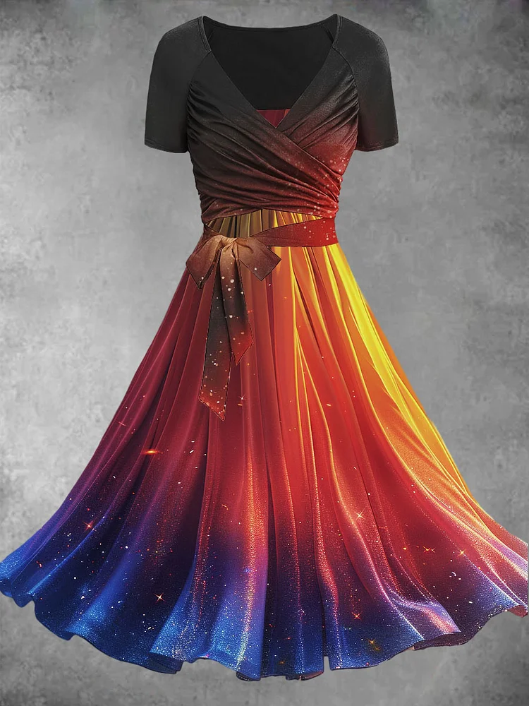 Women's Rainbow Gradient Art Print Two Piece Dress