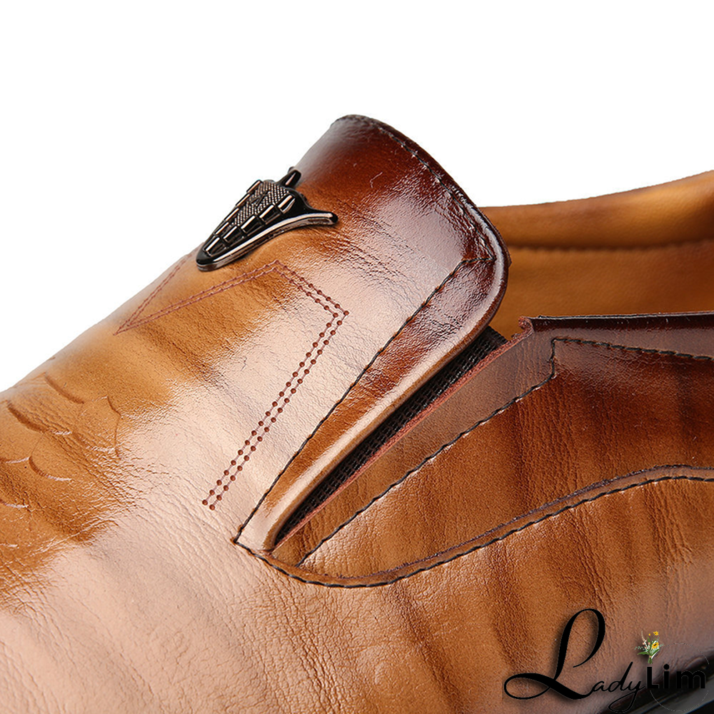 Brown Casual Vintage Basic Pointed Leather Shoes