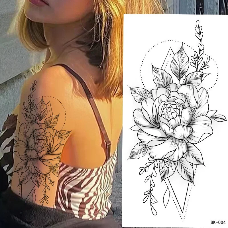 Sdrawing Temporary Tattoos Fake Tattoo for Women Sexy Rose Butterfly Flowers Body Art Sticker Arm Legs Sleeve Tattoos Girls