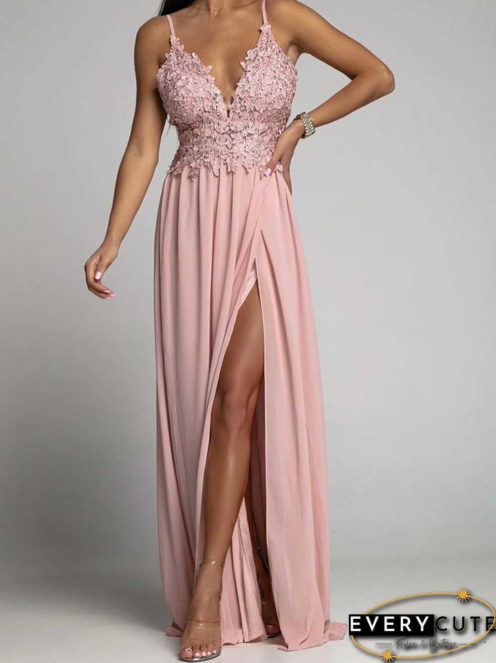 Elegant Chic Solid Party Maxi Dress Women Sexy Deep V-neck Fashion Lace ...