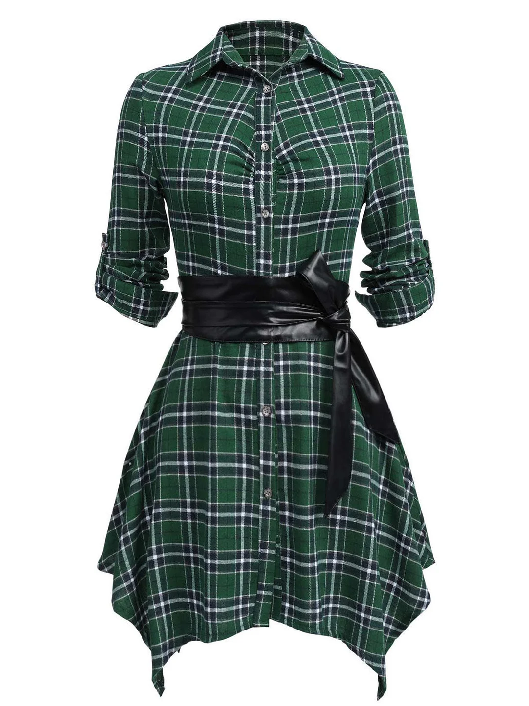1950s 3/4 Sleeve Plaid Belt Long Tops