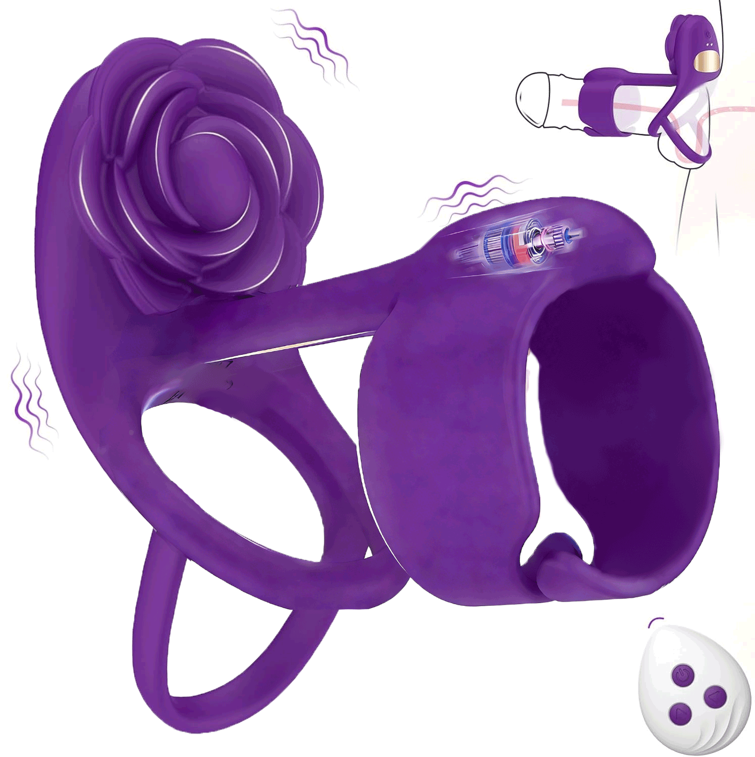 Dual-Motor Vibrating Cock Ring - Skin-Friendly Silicone Stamina Booster with G-Spot and Clitoral Stimulation By Rose Toy