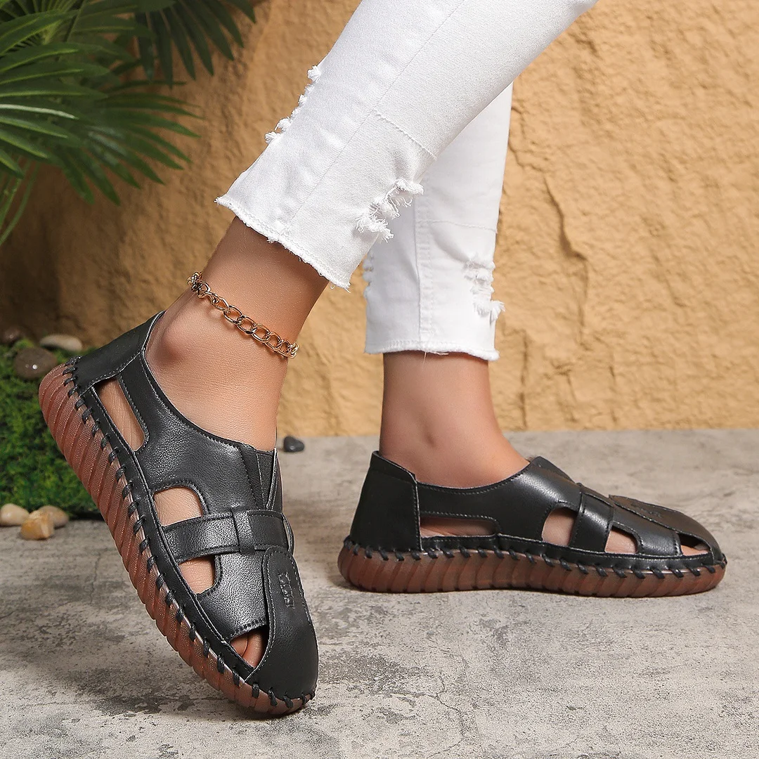 Flat Hollow Elastic Strap Shoes Soft Sole Lightweight Sandals