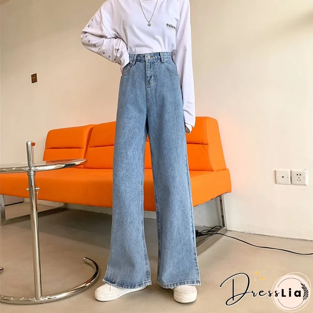 High waist jeans in blue streetwear vintage quality fashion harajuku straight pants