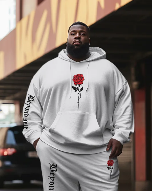 Men's Plus Size Red Rose Letters Hoodie Set of Two