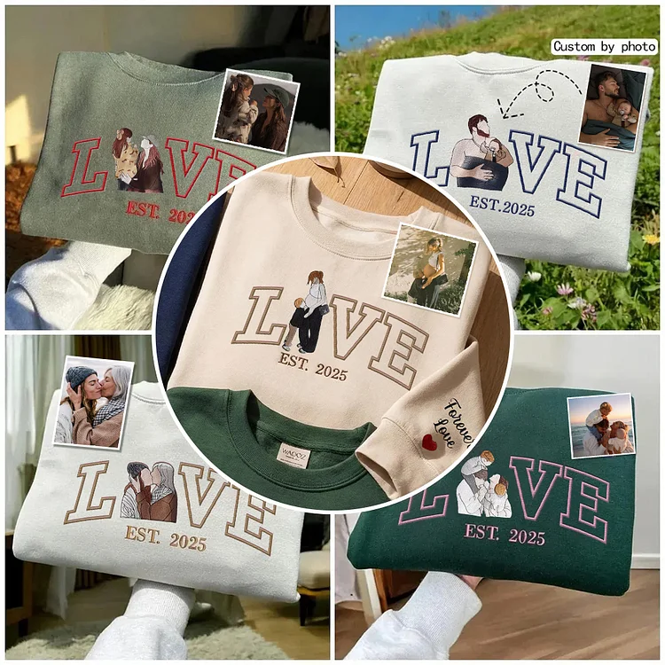 Custom Photo Embroidered Sweatshirt - Personalized Family Portrait - Unique Gift for Loved Ones