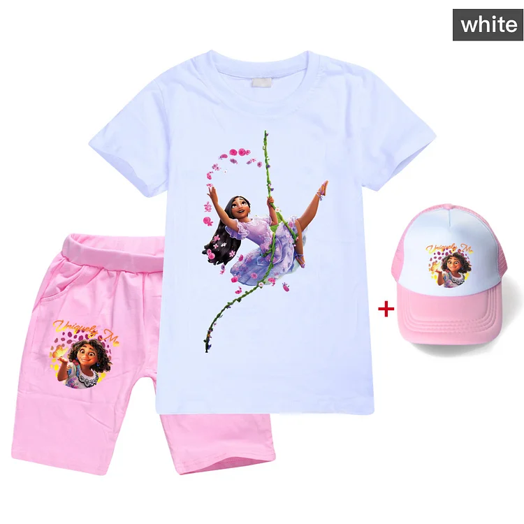 Mayoulove T-Shirt Suit For Girl/Boy Round Collar Short Sleeve High-Definition Printing Pattern Cotton Children’S Birthdays Spring/Fall T-Shirt With Shorts With Cap 1686-Mayoulove