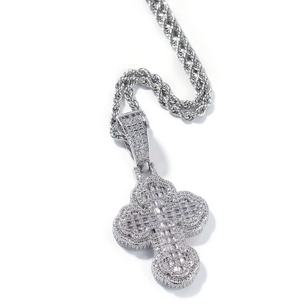 Iced Out Cloudy Shape Cross Pendant Necklace Hiphop Jewelry-VESSFUL