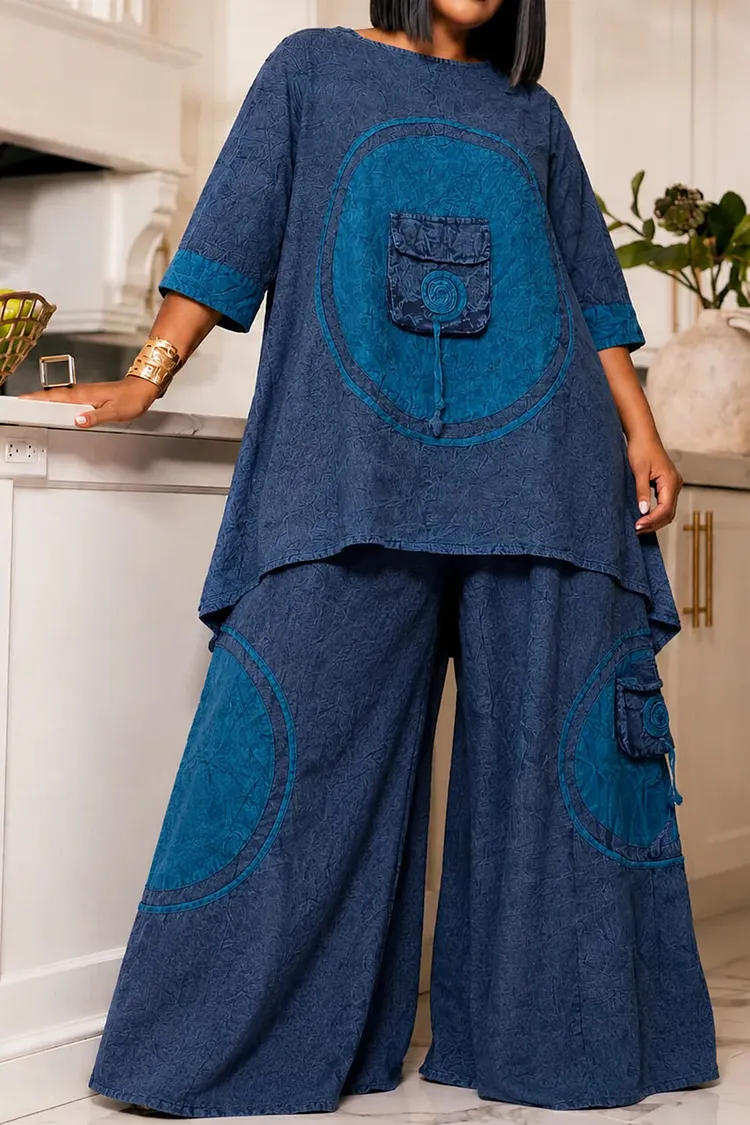 Plus Size Daily Orange Graphic Round Neck Half Sleeve Asymmetric Hem Pocket Two Piece Pant Sets [Pre-Order] 2024 - Xpluswear