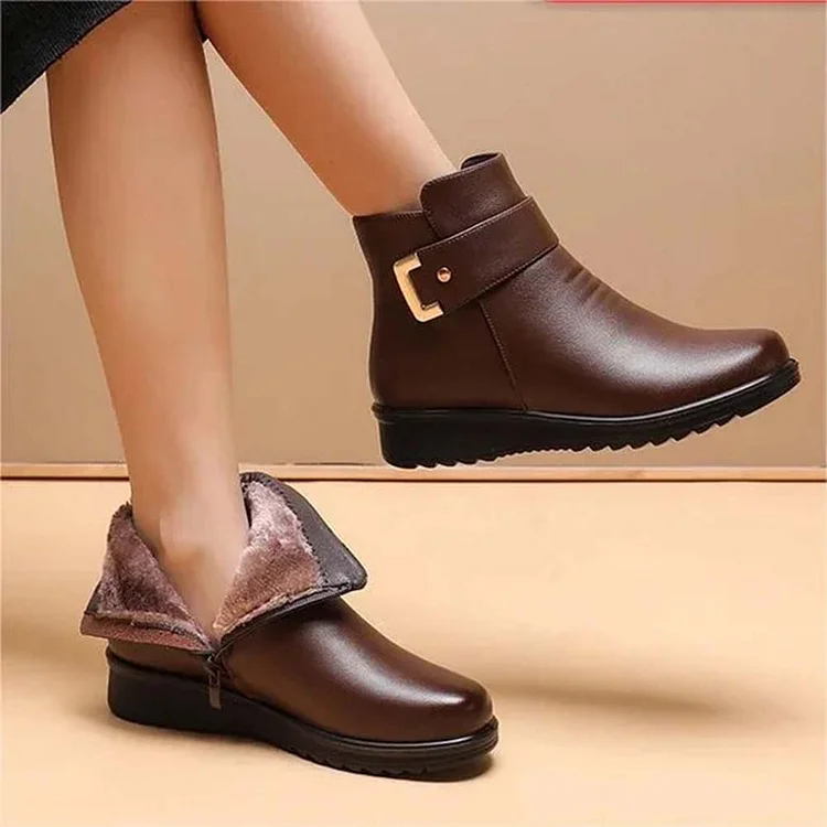 Orthopedic Women Arch Support Leather Metal Buckle Velvet Boots  Stunahome.com