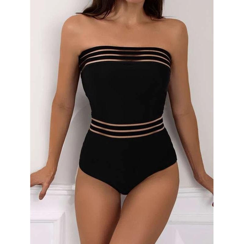 Push Up Bikinis 2021 New Swimsuits Scalloped Edge Swimwear Women Black Bandeau Bathing Suit Women Solid Biquini Beach Wear