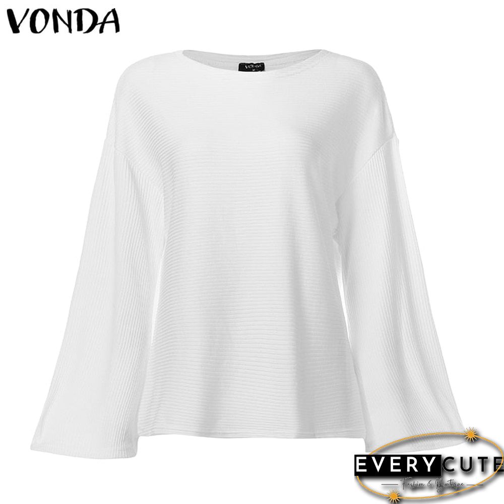 Vonda Woman Bell Sleeve Blouse Autumn Winter Loose Knitwear Tops Pullover Shirts Plus Size Bohemian Party Blusas 5Xl Tunics